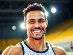 Sportiv fericit după recuperare medicală