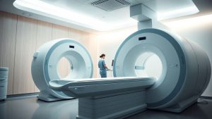 Echipament de imagistică medicală de înaltă tehnologie într-un spital.